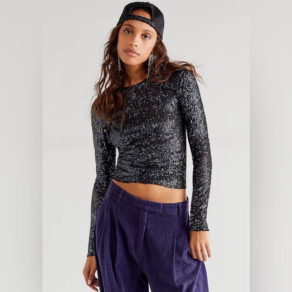 Free People Intimately Women’s Sz Small Gold Rush Sequin Top New NWT in Black